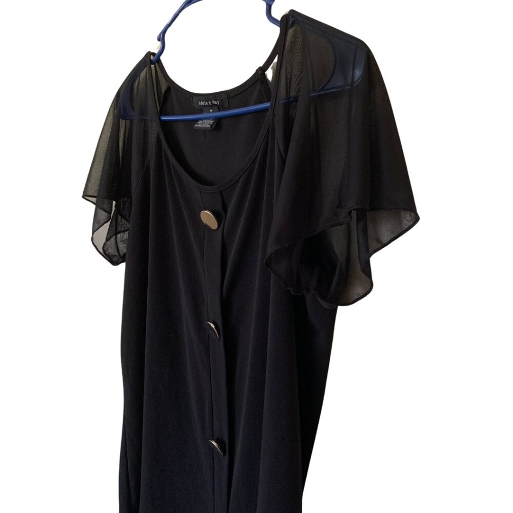 Adele & May Black Blouse Women Top Short Sheer Sleeves Size M - Picture 2 of 4